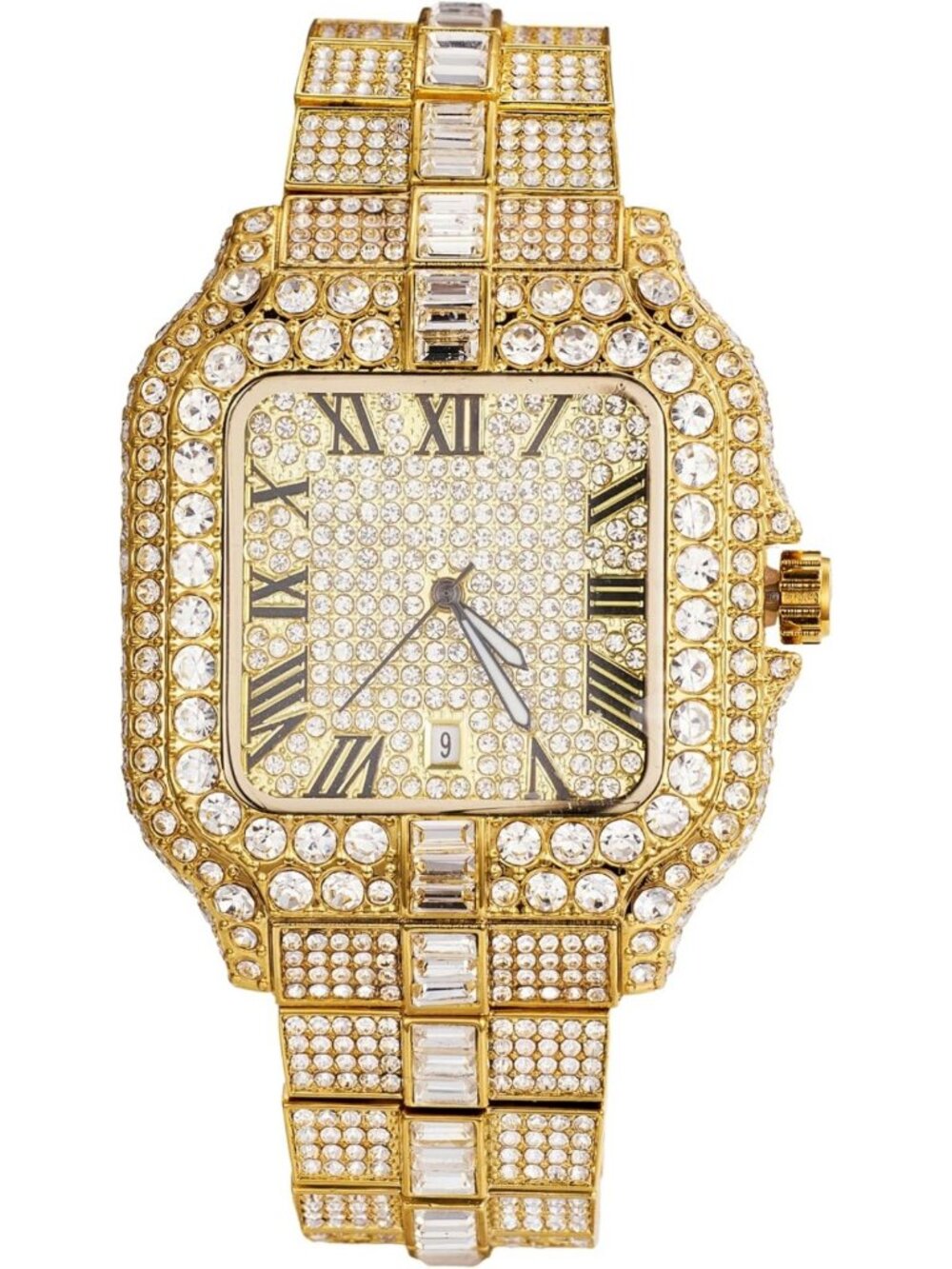 Luxury Men's Moissanite Diamond Watch - Iced Out 18k Gold/Rhodium, 41MM Square